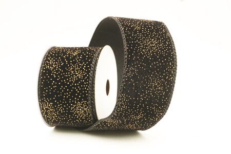 Zwart/gouden glinsterende stof, effen velourslint_KW0476GC-53G-53
